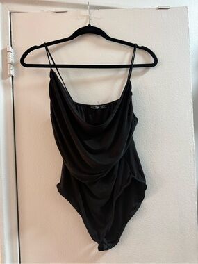 Nasty Gal Black Cowl Neck Draped Bodysuit